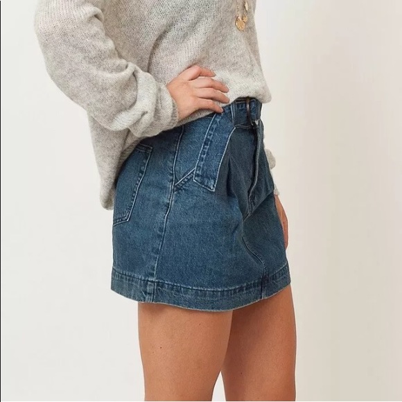 FREE PEOPLE Size 25 "Mid Indigo Wash" Belted Denim Skirt Mini Classic $78 NEW - Picture 6 of 13